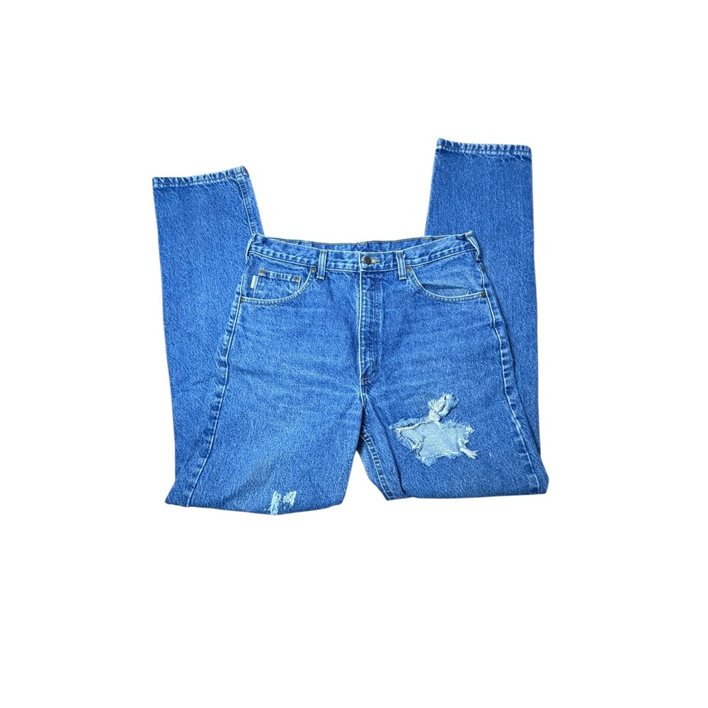 Carhartt Vintage Distressed Relaxed Fit Jeans Blue Denim 34x34 Paint Splatter